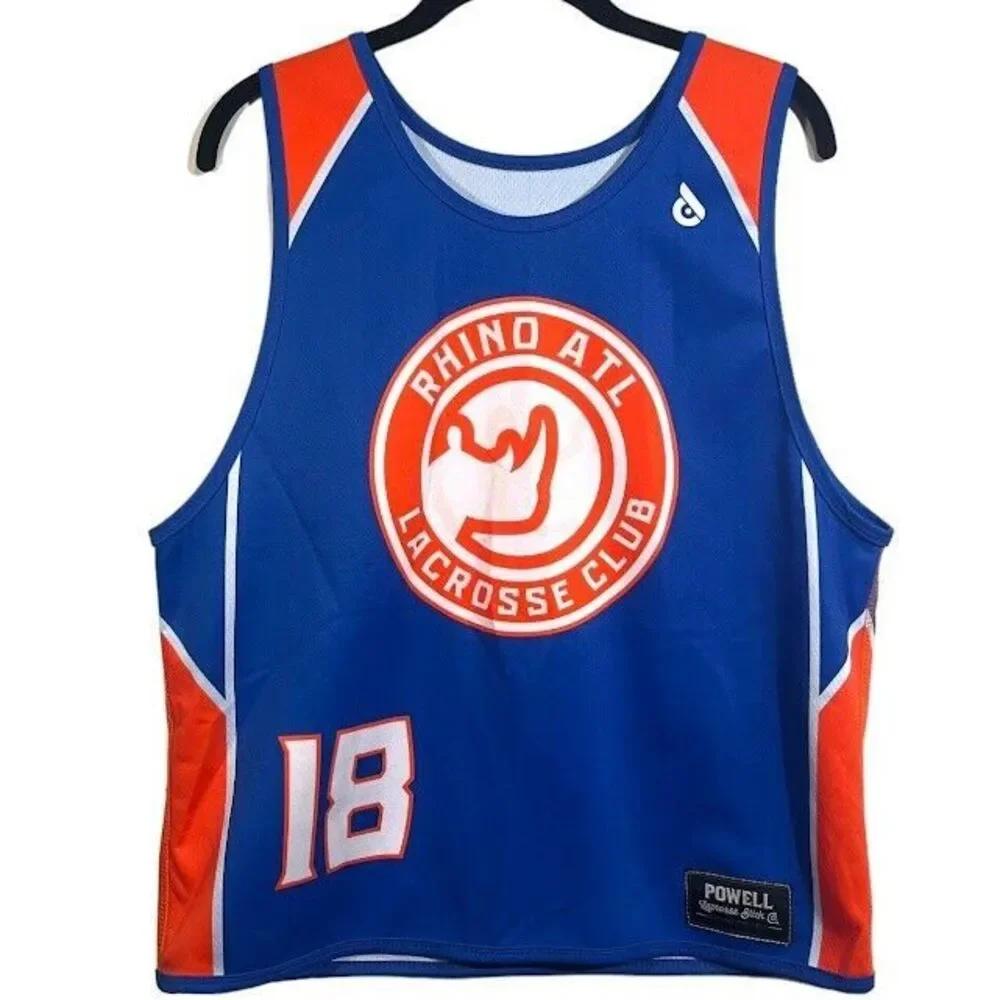 Rhino Lacrosse Academy Reversible Jersey Top Youth L/XL White Blue Orange# 18‎